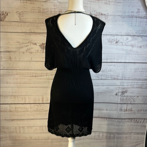 American Rag Black Crochet Knit Boho Dress | V-Neck, Stretch Eyelet Hem Size XS - Picture 6 of 9